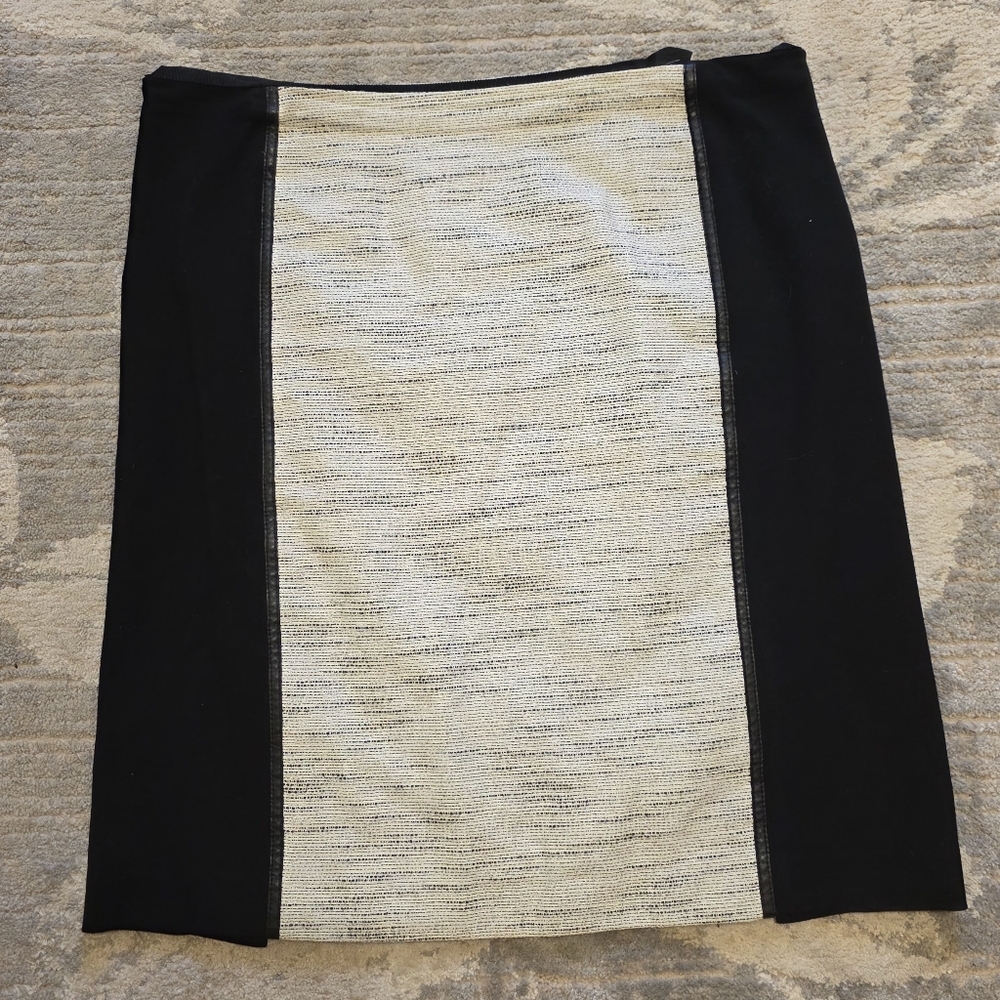 LAFAYETTE 148 New York Skirt Faux Leather Trim Black Slit Straight 14 - Picture 6 of 10